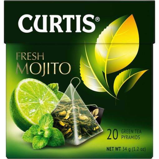 Curtis Friss Mojito, ízesített zöld tea piramis-filterben, 20x1,7gr