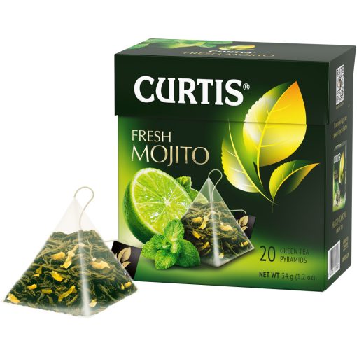 Curtis Friss Mojito, ízesített zöld tea piramis-filterben, 20x1,7gr