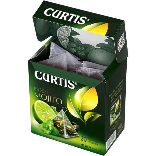 Curtis Friss Mojito, ízesített zöld tea piramis-filterben, 20x1,7gr