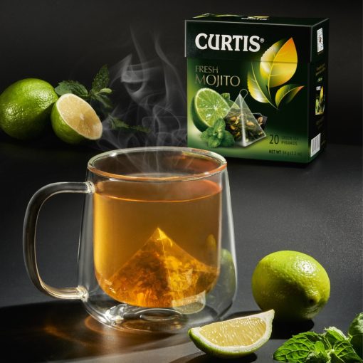 Curtis Friss Mojito, ízesített zöld tea piramis-filterben, 20x1,7gr