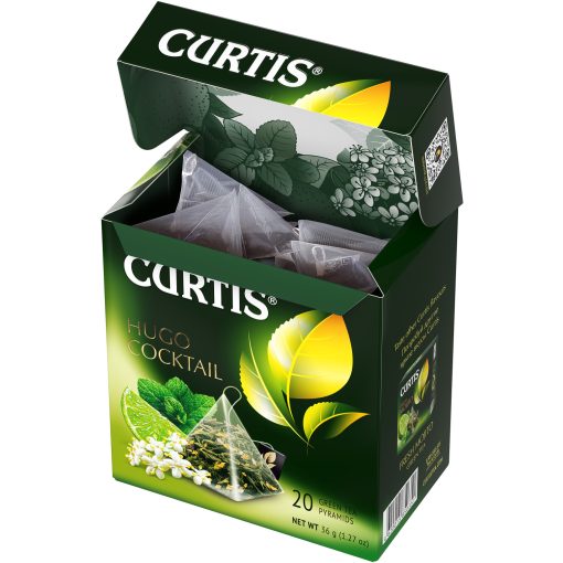 Curtis Hugo Koktél, ízesített zöld tea piramis-filterben, 20x1,8gr
