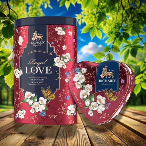 Richard Royal Love Szett, fémdobozos ízesített szálas fekete tea, 80+30g BORDÓ