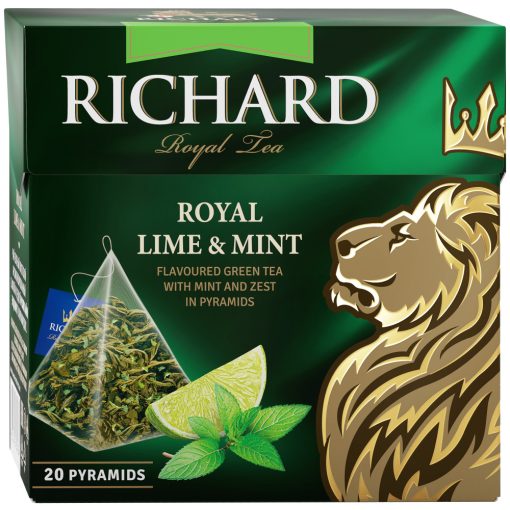 Richard Royal Lime&Menta ízesített, zöld tea, piramis-filter, 20x1,7g
