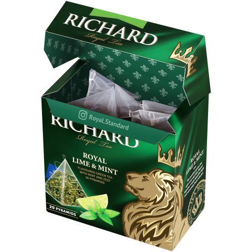 Richard Royal Lime&Menta ízesített, zöld tea, piramis-filter, 20x1,7g