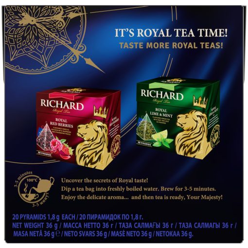 Richard Szőlő ízesített, fekete tea, piramis-filter, 20x1,7g