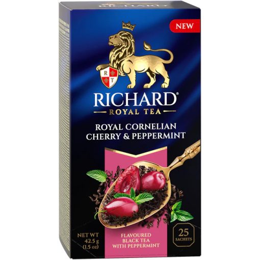 Richard Royal Cornelian Cherry & Peppermint ízesített fekete tea, 25filter x 1,7g