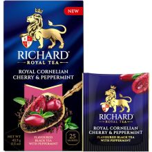 Richard Royal Cornelian Cherry & Peppermint ízesített fekete tea, 25filter x 1,7g