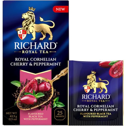 Richard Royal Cornelian Cherry & Peppermint ízesített fekete tea, 25filter x 1,7g