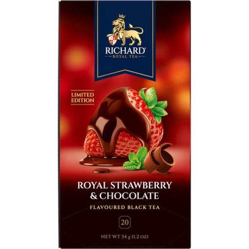 Richard Royal Strawberry & Chocolate ízesített fekete tea, 20 filter x 1,7g