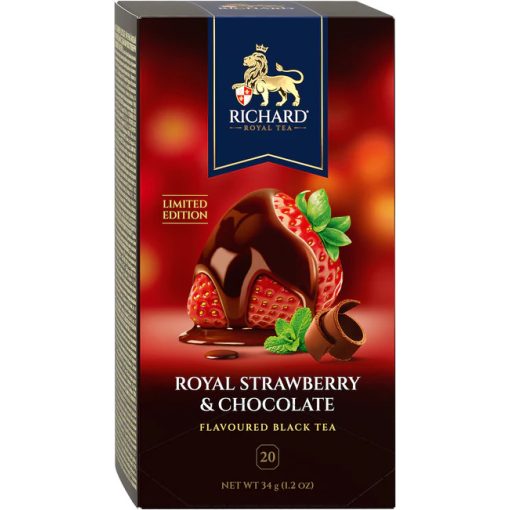 Richard Royal Strawberry & Chocolate ízesített fekete tea, 20 filter x 1,7g