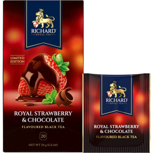 Richard Royal Strawberry & Chocolate ízesített fekete tea, 20 filter x 1,7g