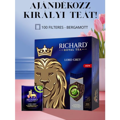 Richard Royal Lord Grey filteres, ízesített fekete tea,  100 filteres family pack