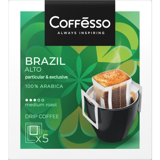 Coffesso Brazil Alto, őrölt kávé filterben, csepegtetett kávé készítéséhez, 5x10g