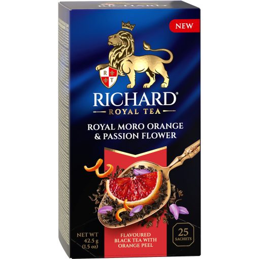 Richard Royal Moro Narancs & Golgotavirág ízesített fekete tea, 25 filter