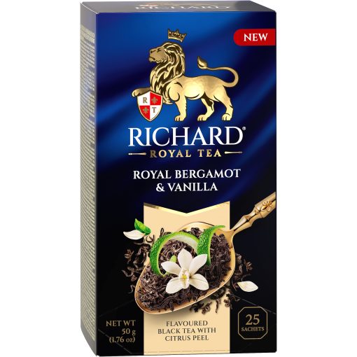 Richard Royal Bergamott & Vanília ízesített fekete tea, 25 filter