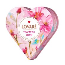 Lovaré Tea With Love, prémium piramid teák szív dobozban: Stawberry & Melone + Persimmon + Saffron,  (Fekete Teák) 34 filteres