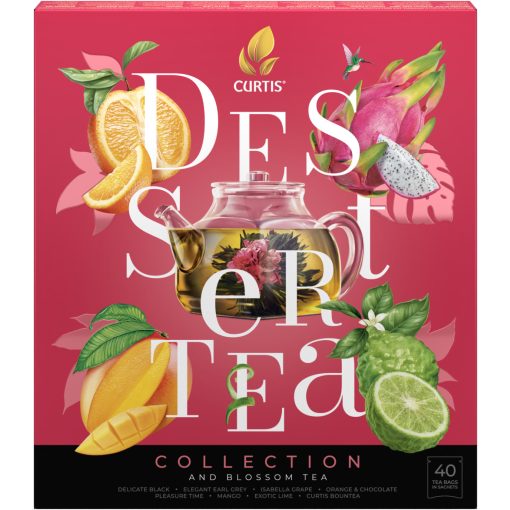  Curtis Dessert Tea Kollekció - Red, Dessert- és virágos teák válogatása + virágzó tea-golyó, 40 filter