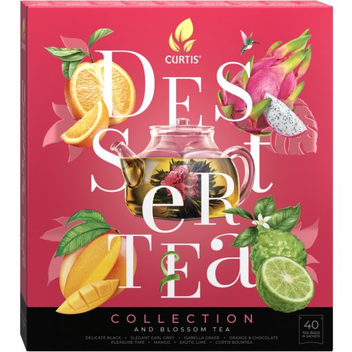  Curtis Dessert Tea Kollekció - Red, Dessert- és virágos teák válogatása + virágzó tea-golyó, 40 filter
