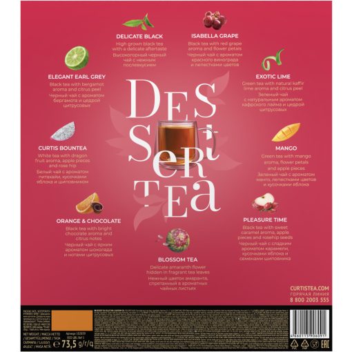  Curtis Dessert Tea Kollekció - Red, Dessert- és virágos teák válogatása + virágzó tea-golyó, 40 filter