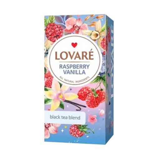 LOVARÉ Raspberry Vanilla 48g, ízesített filteres fekete tea, 24 filter