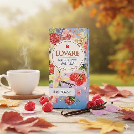 LOVARÉ Raspberry Vanilla 48g, ízesített filteres fekete tea, 24 filter